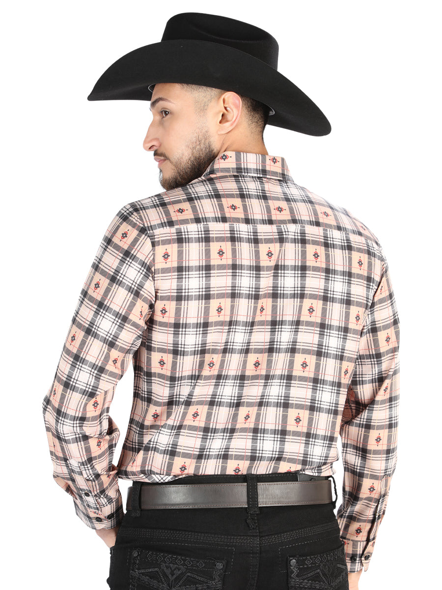 El General - Casual Long Sleeve Shirt - Beige/Black 44698