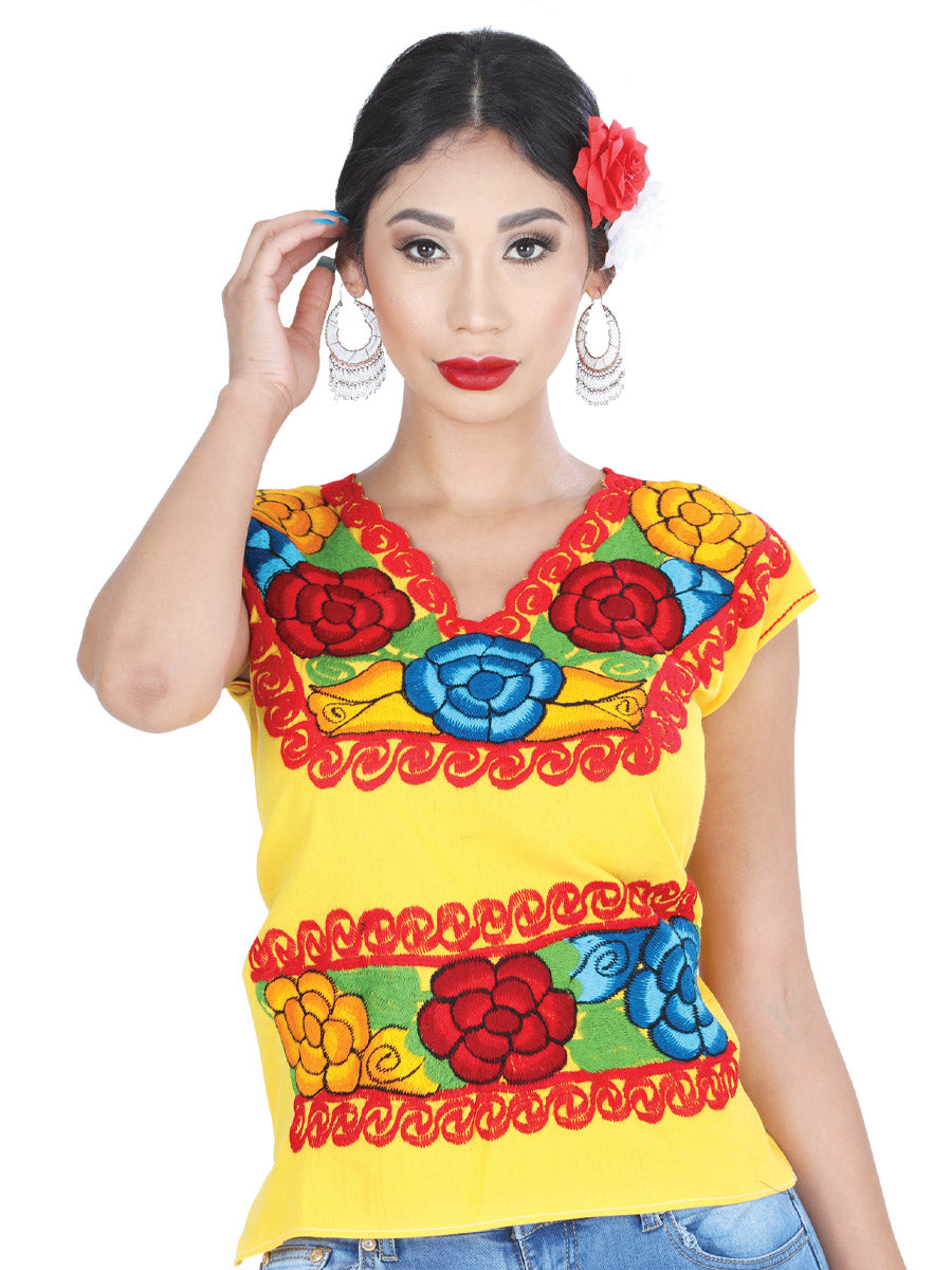 Artisanal Embroidered Blouse 100% Cotton Yellow 601412