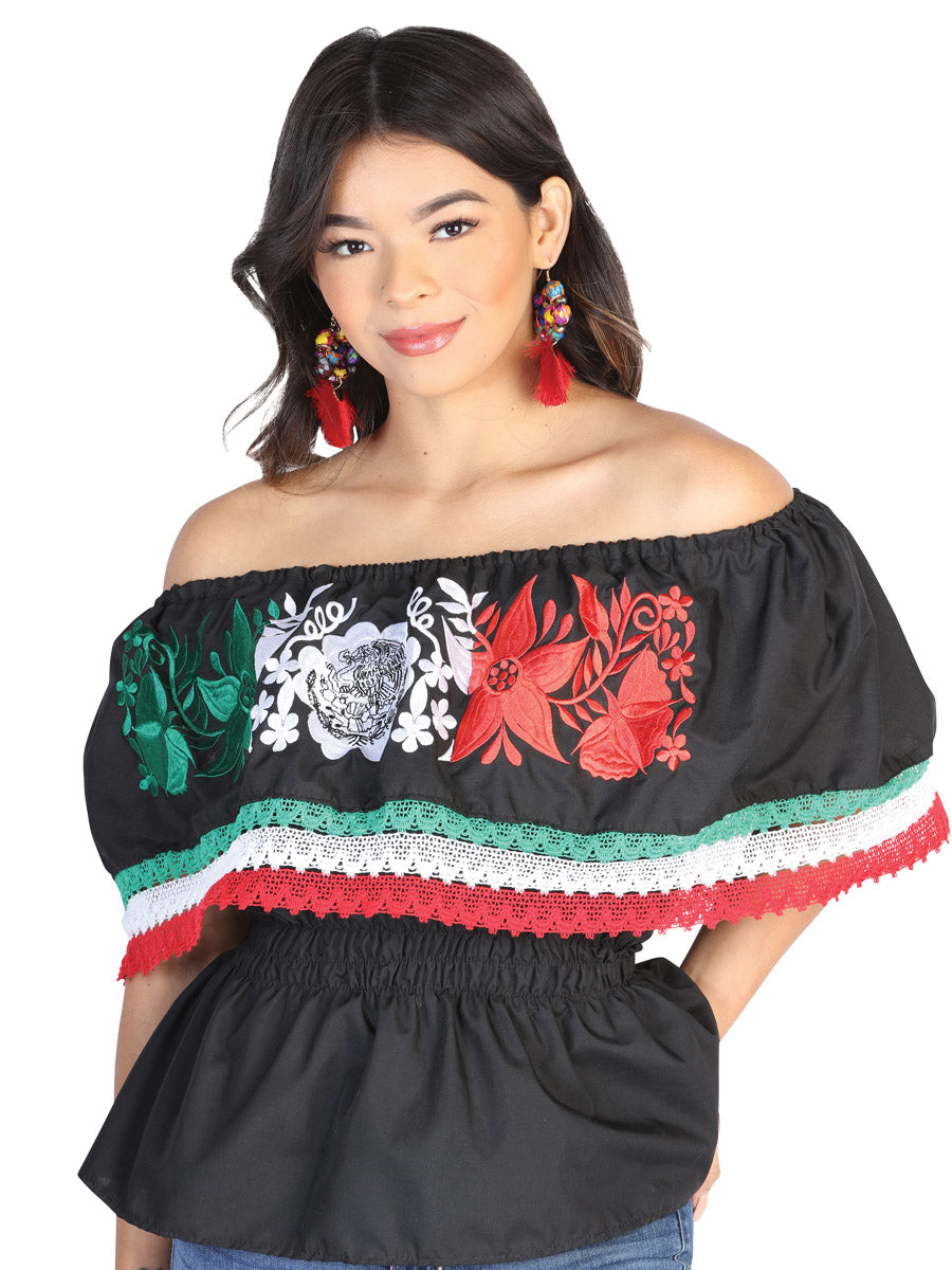 Artisanal Embroidered Blouse 100% Cotton Black 602527