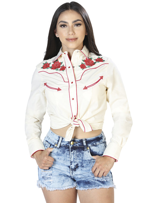 Womens Beige Long Sleeve Western Shirt 42962