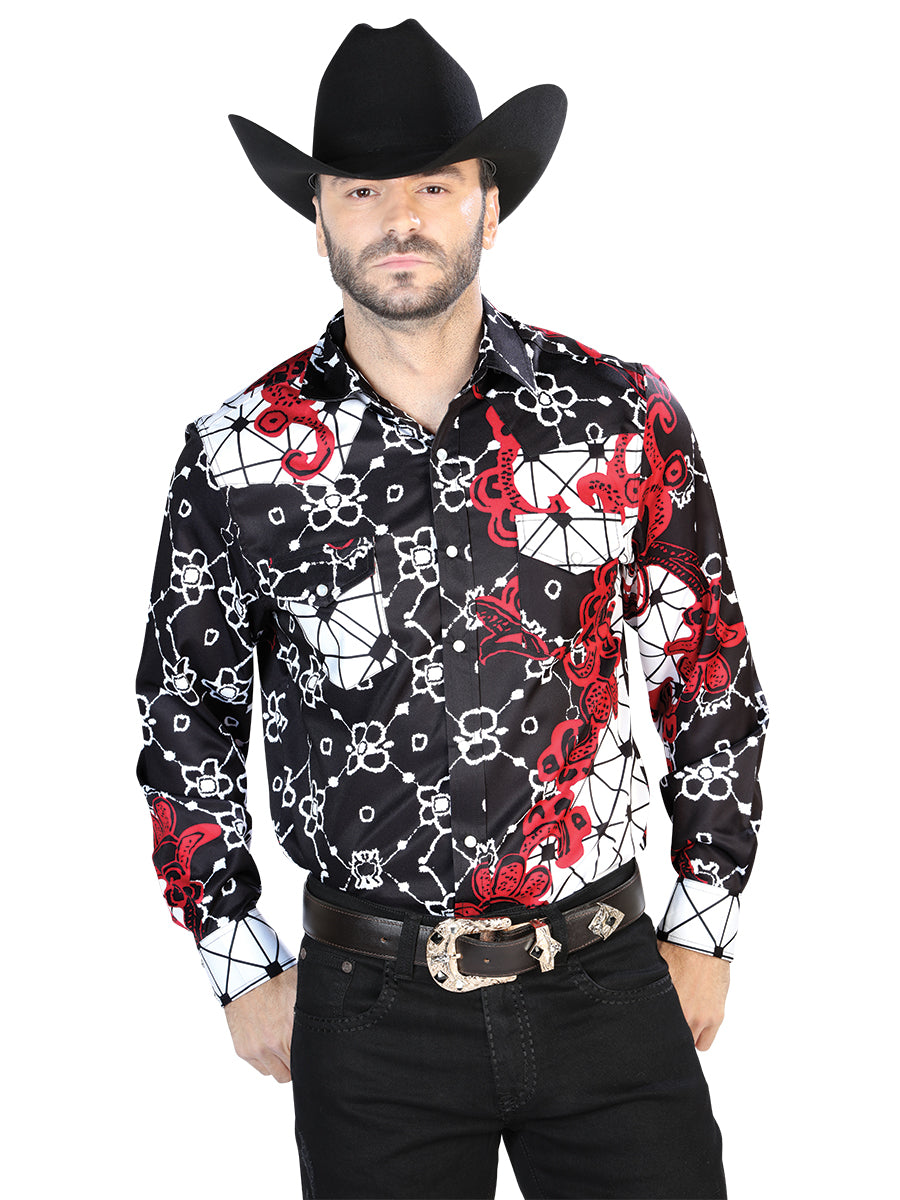 Black And Red Casual Long Sleeve Shirt 44076