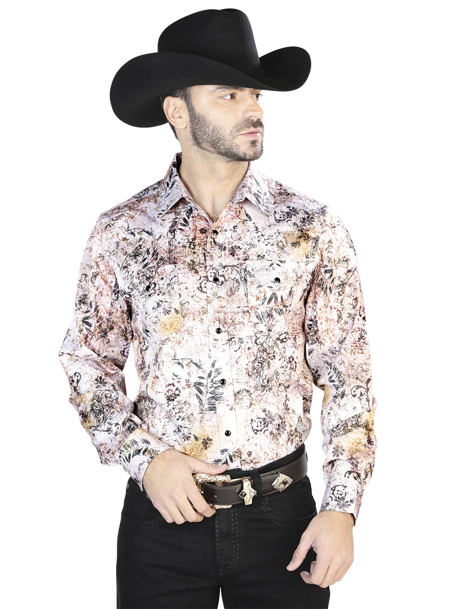 White And Brown Casual Long Sleeve Shirt 44093