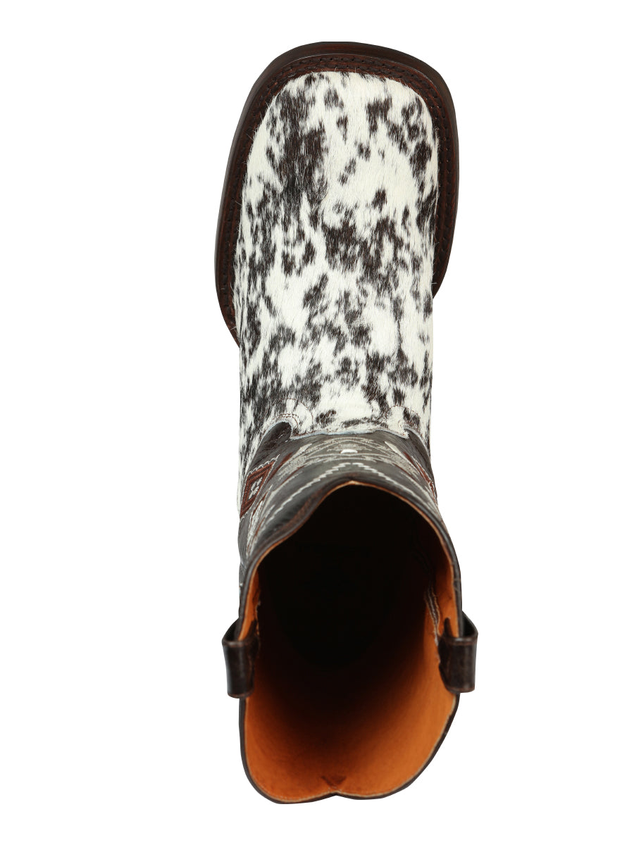 El General Men’s Rodeo Boot - White & Brown Crazy Cowhide  Leather 44862