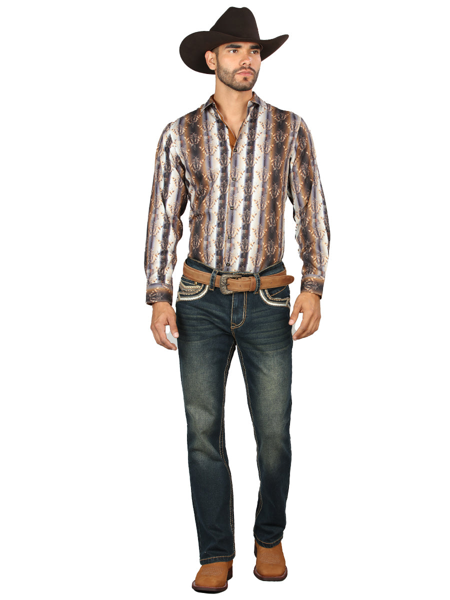Centenario Men's Tinted Green Denim with Embroidered Details  45315