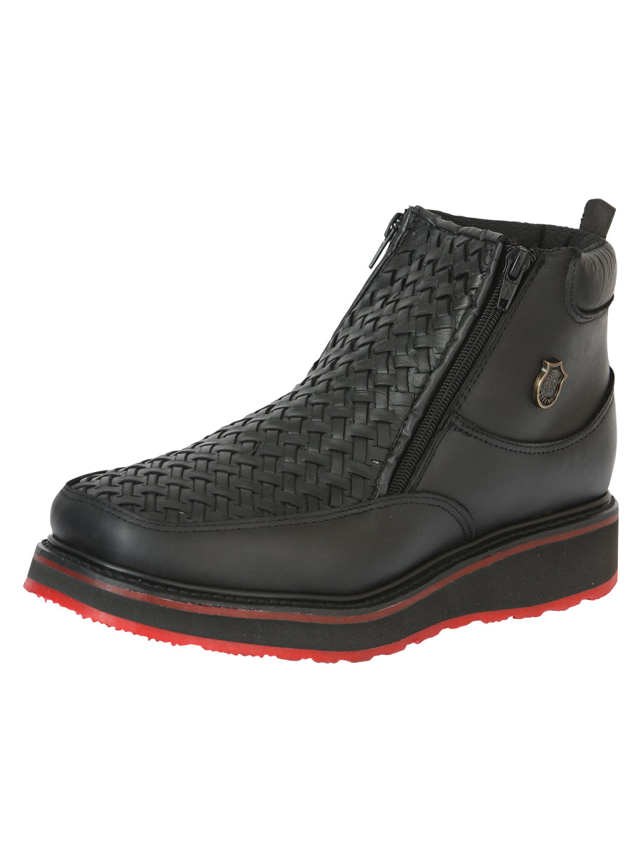Sefeni Men’s Double Zipper Shoe Crazy Leather - Black 45394